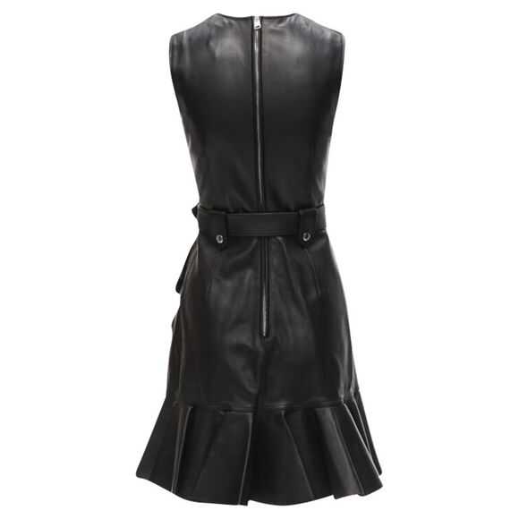 Alexander McQueen leather biker belted ruffle trim dress - Picture 5 of 6